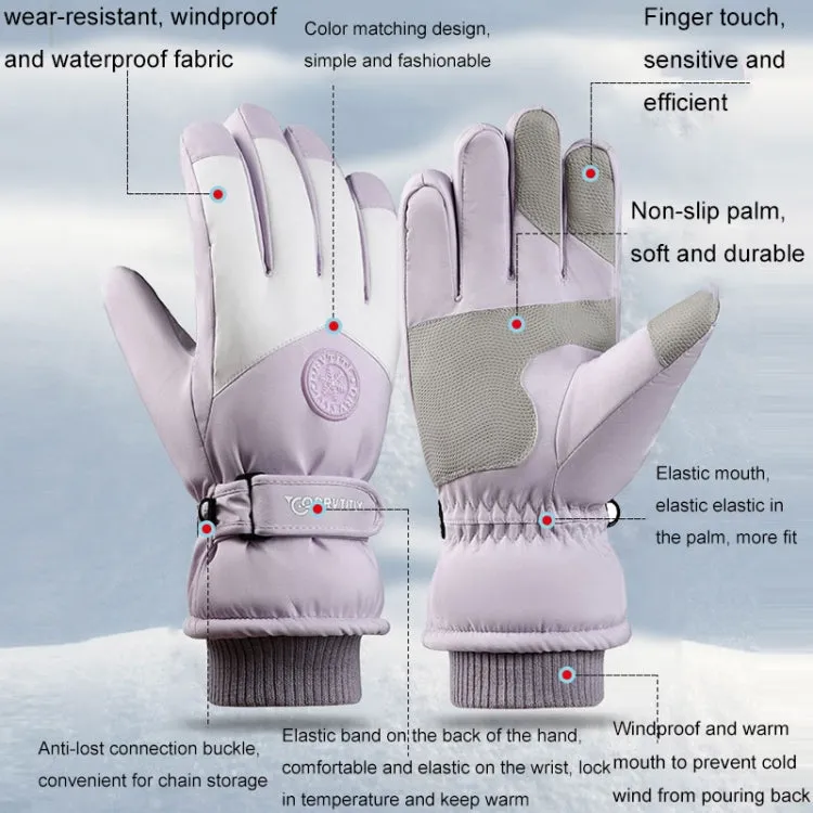 1 Pair Outdoor Cycling Sports Cold and Windproof Warm Finger Gloves, Style: Female Type (Purple White)