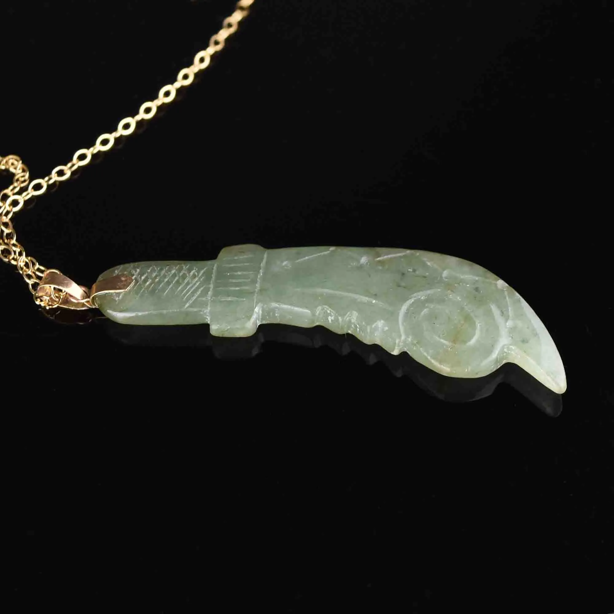 14K Gold Jade Broadsword Pendant Necklace