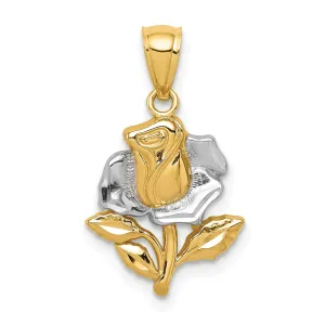 14K Two-tone Gold  Casted Solid Polished Finish Rose Charm Pendant