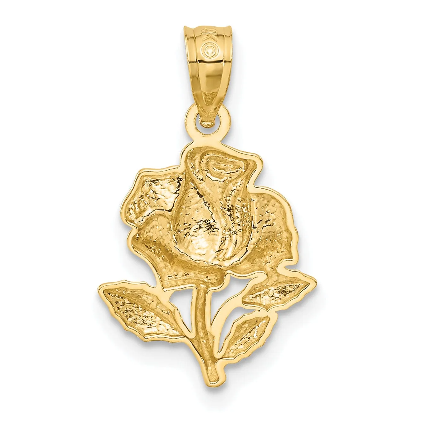 14K Two-tone Gold  Casted Solid Polished Finish Rose Charm Pendant