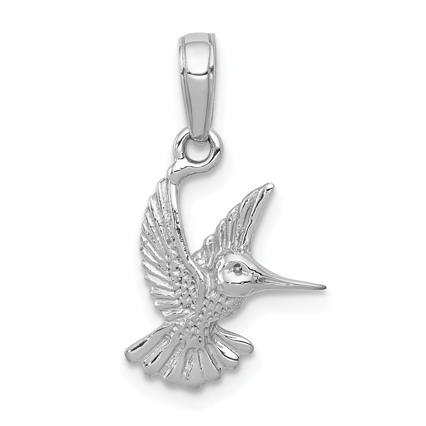 14k White Gold Open Back Solid Polished Finish Flying Hummingbird Charm Pendant