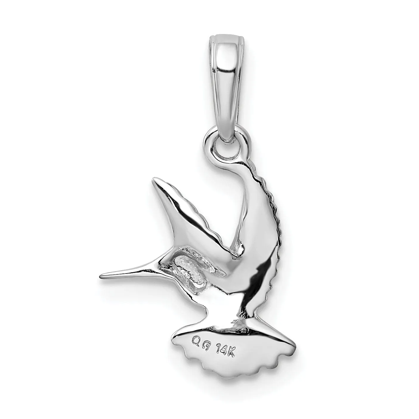 14k White Gold Open Back Solid Polished Finish Flying Hummingbird Charm Pendant