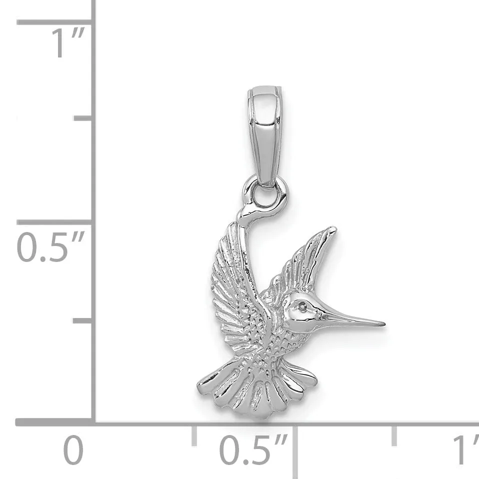 14k White Gold Open Back Solid Polished Finish Flying Hummingbird Charm Pendant