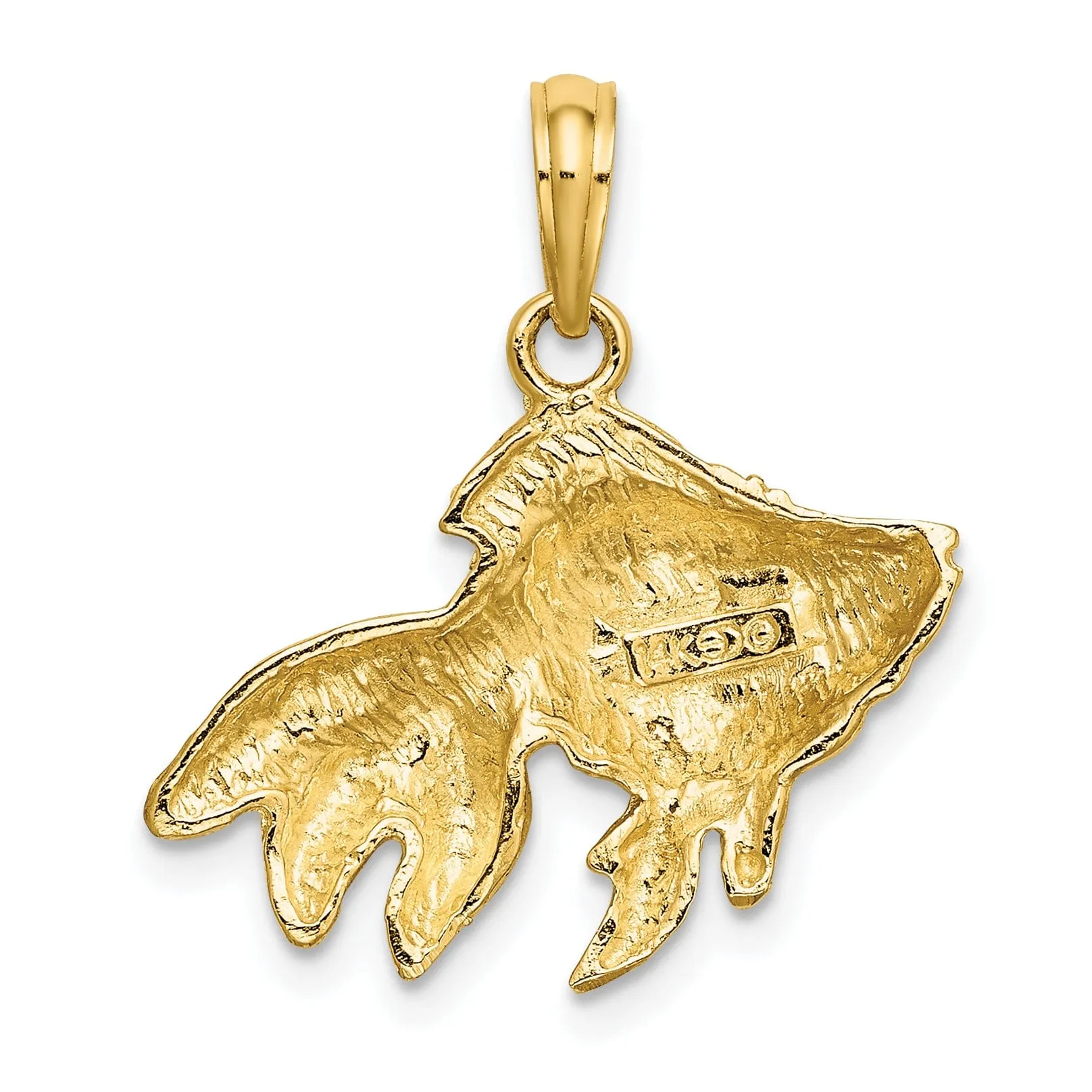 14K Yellow Gold Polished Finish Fish Design Textured Charm Pendant