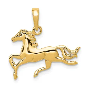 14k Yellow Gold Solid Polished Finish Horse Galloping Mens Charm Pendant