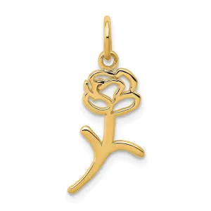 14k Yellow Gold Solid Textured Back Polished Finish Rose Charm Pendant