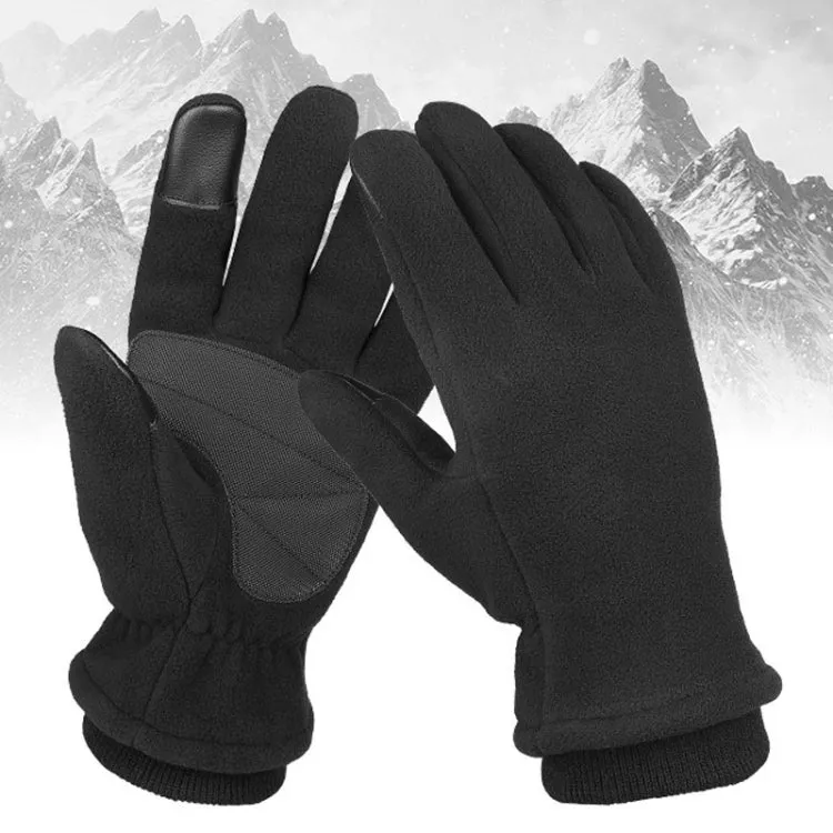 1pair Rocker Fleece Winter Warm Anti-Slip Gloves Outdoor Riding Sports Gloves, Size: M(Black)