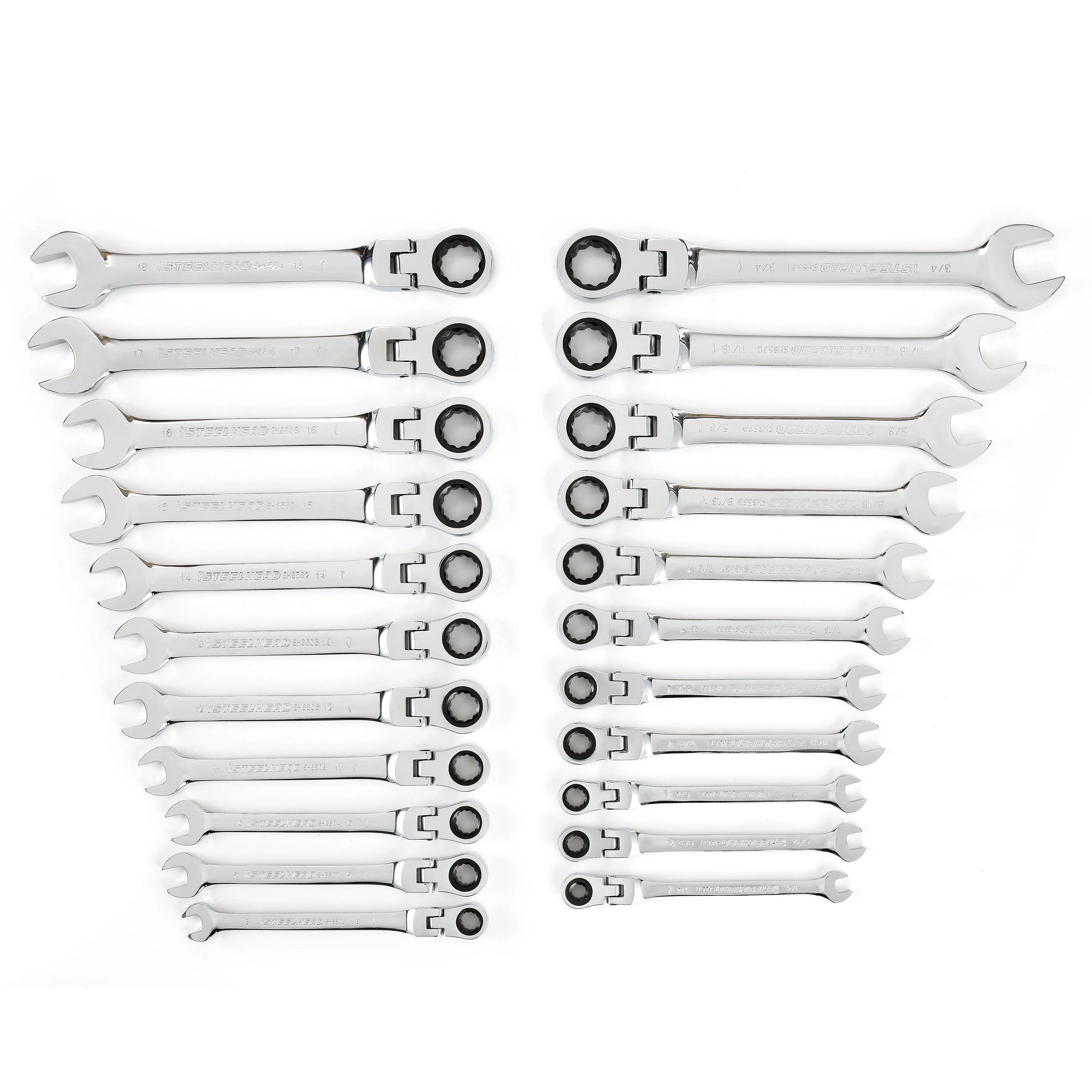 22 Piece SAE and Metric Flexible Head Ratcheting Wrench Set