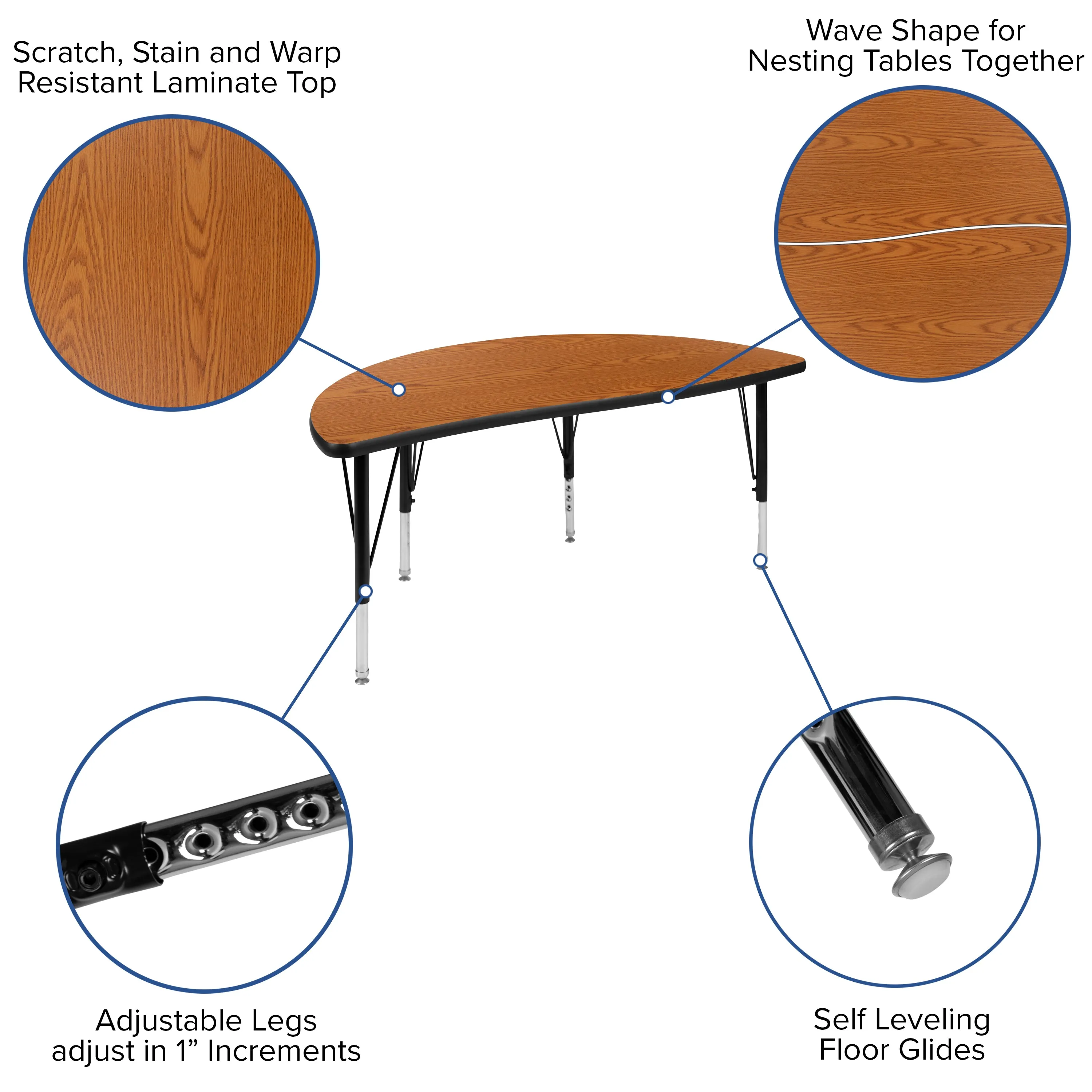 2PC 48" Circle Oak Table Set XU-GRP-A48-HCIRC-OAK-T-P-GG