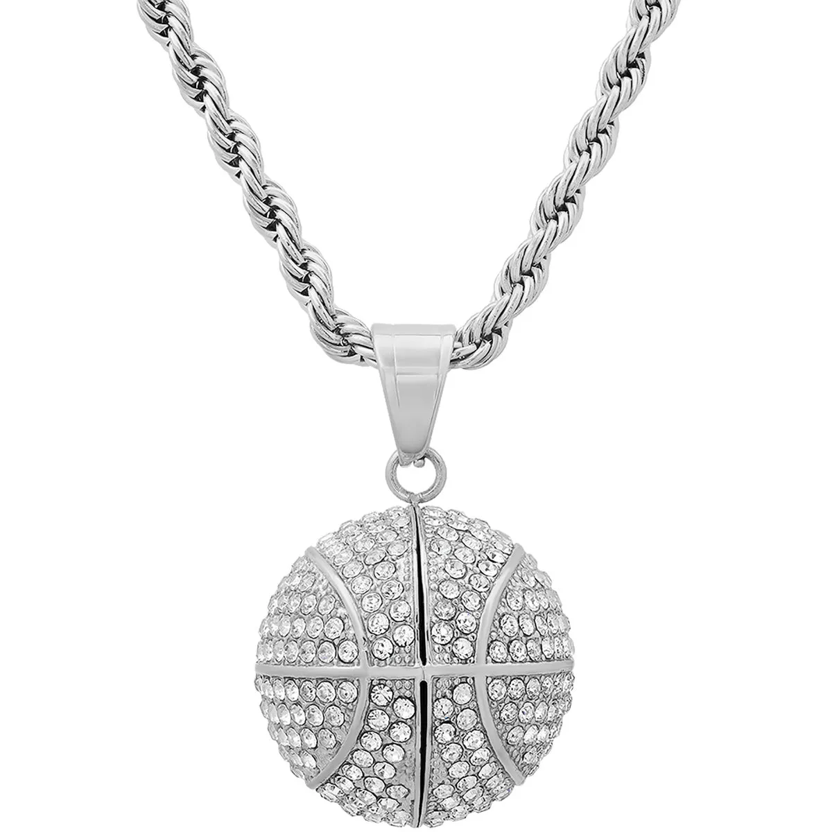 3D Basketball Necklace With Simulated Diamonds