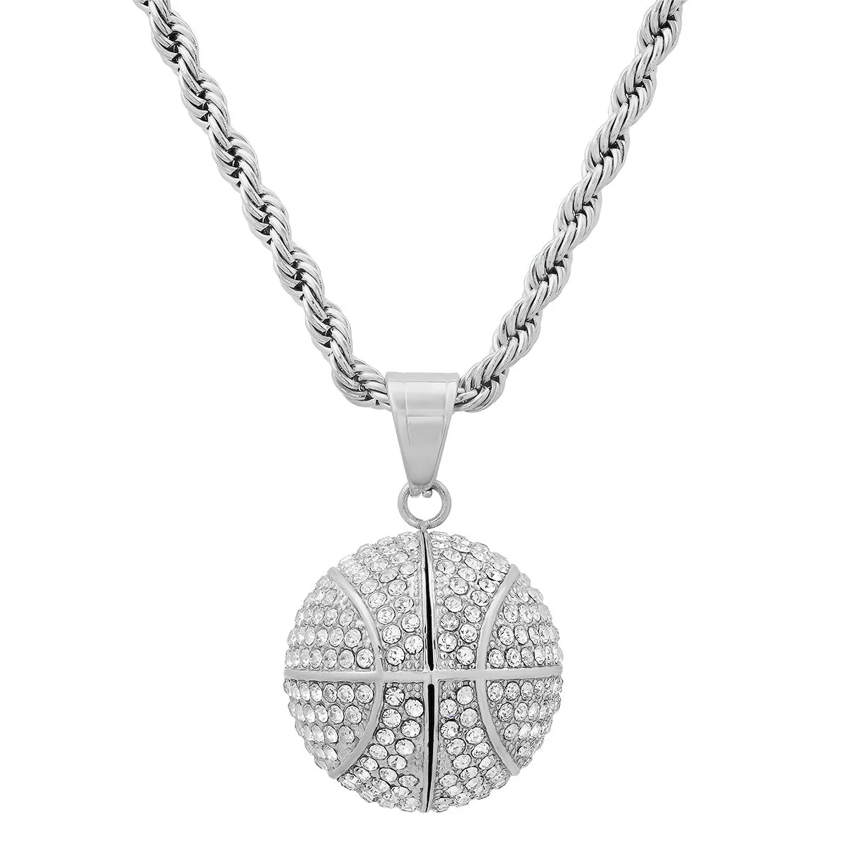 3D Basketball Necklace With Simulated Diamonds