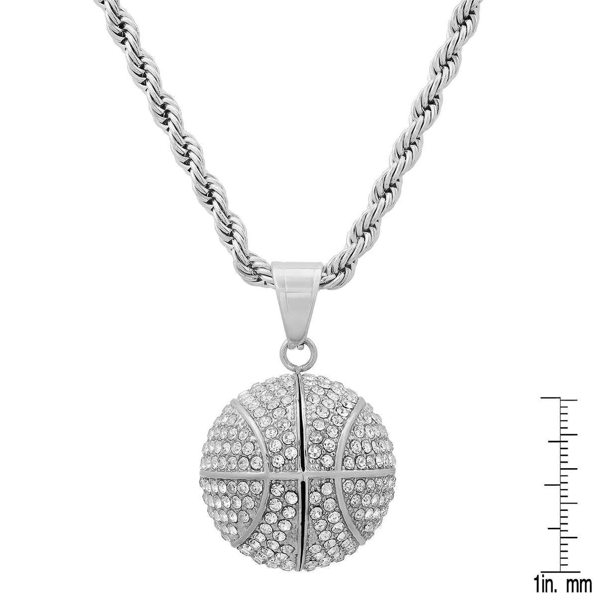 3D Basketball Necklace With Simulated Diamonds