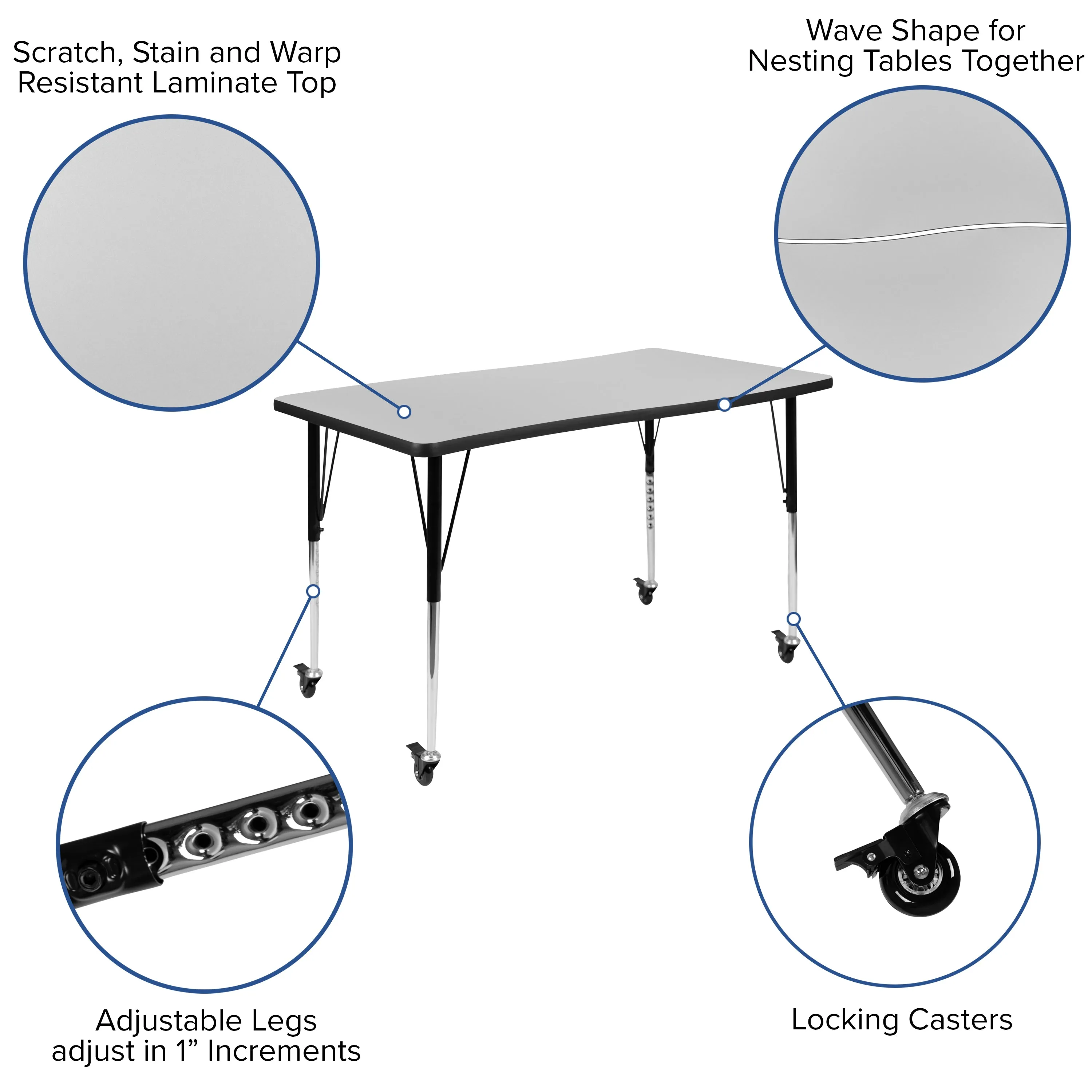 3PC 76" Oval Grey Table Set XU-GRP-A3048CON-48-GY-T-A-CAS-GG