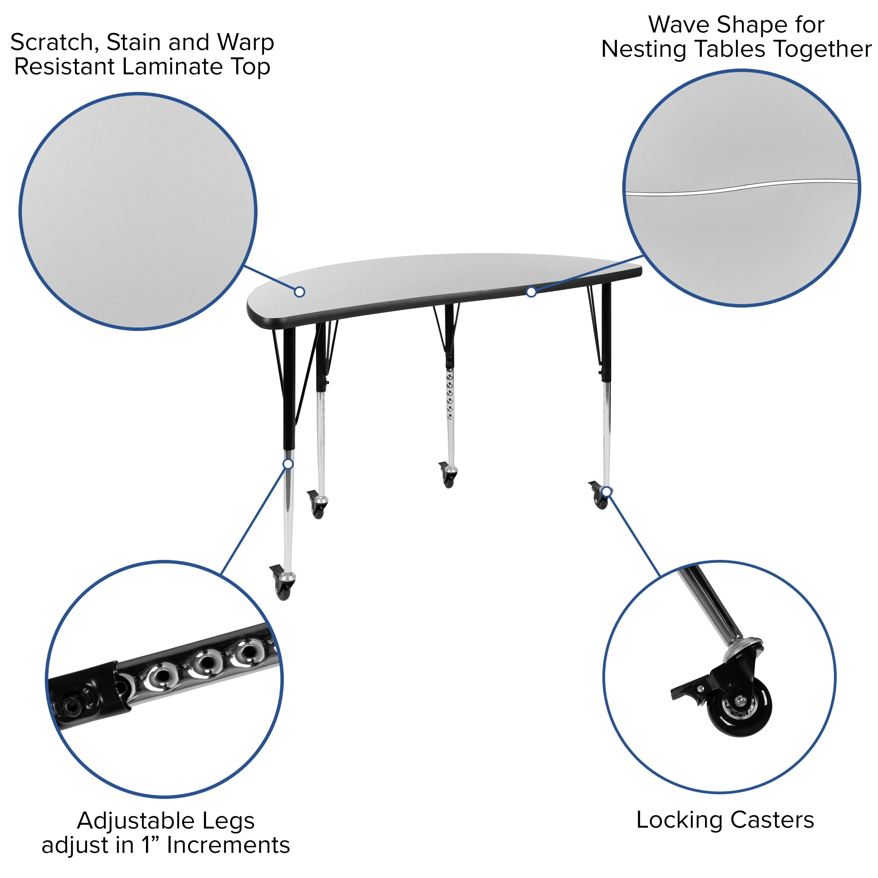 3PC 76" Oval Grey Table Set XU-GRP-A3048CON-48-GY-T-A-CAS-GG