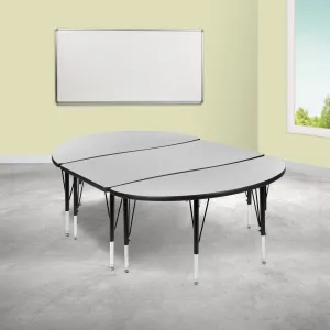 3PC 76" Oval Grey Table Set XU-GRP-A3048CON-48-GY-T-P-GG