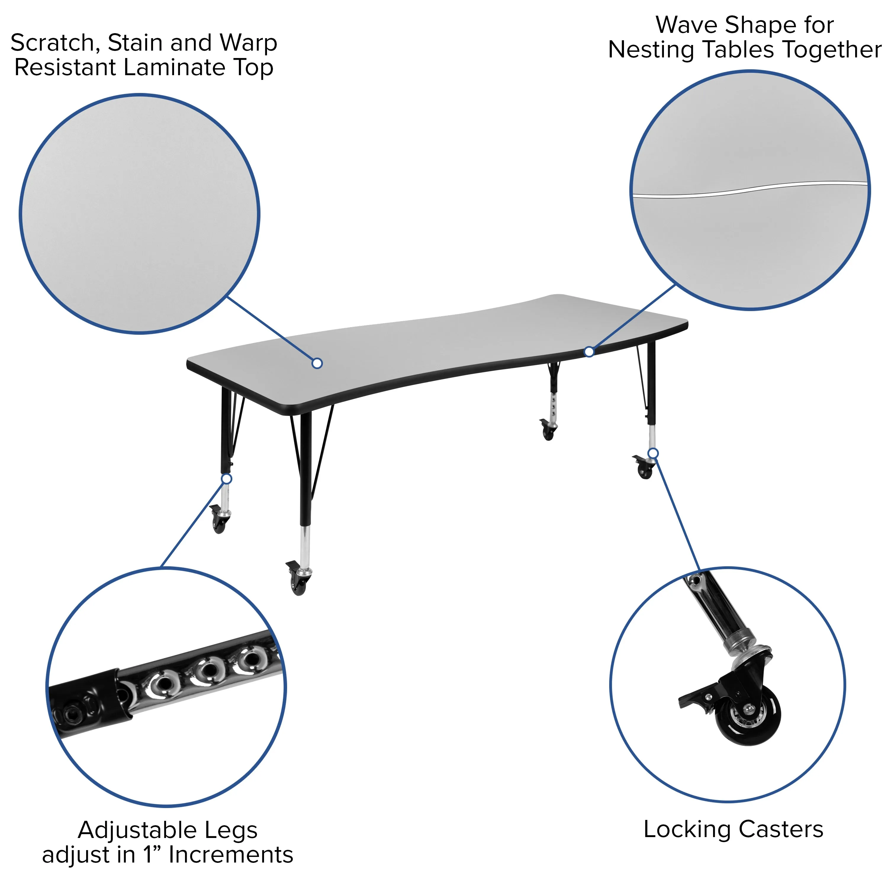 3PC 86" Oval Grey Table Set XU-GRP-A3060CON-60-GY-T-P-CAS-GG