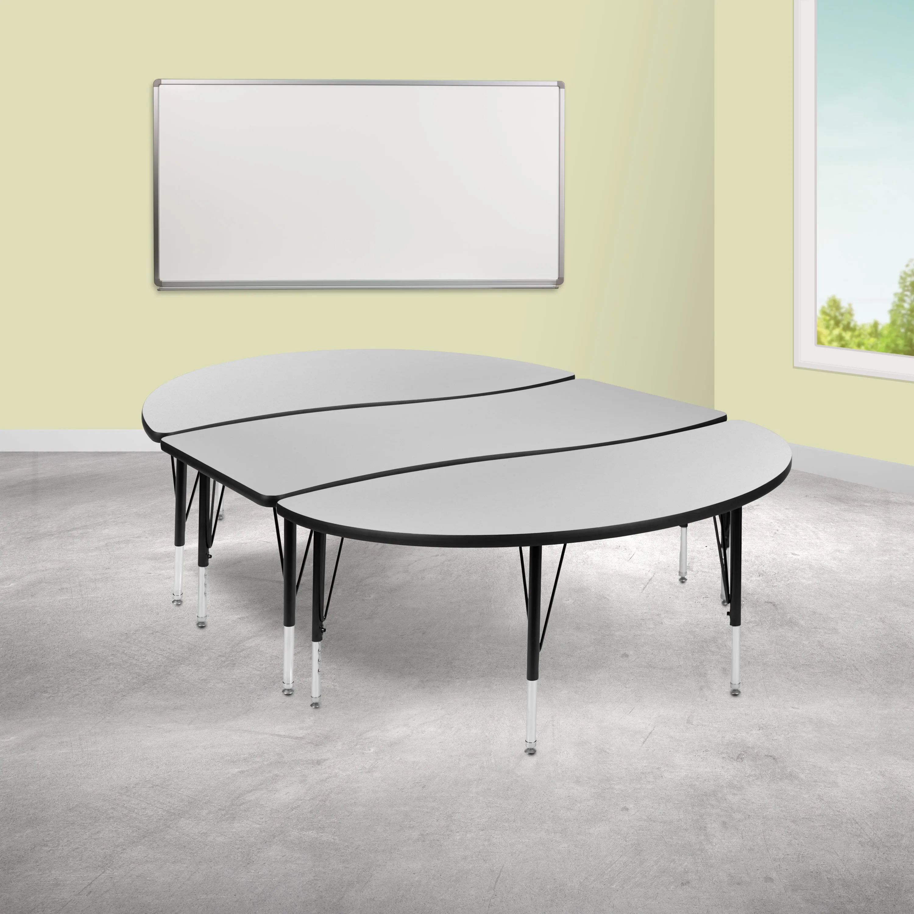 3PC 86" Oval Grey Table Set XU-GRP-A3060CON-60-GY-T-P-GG