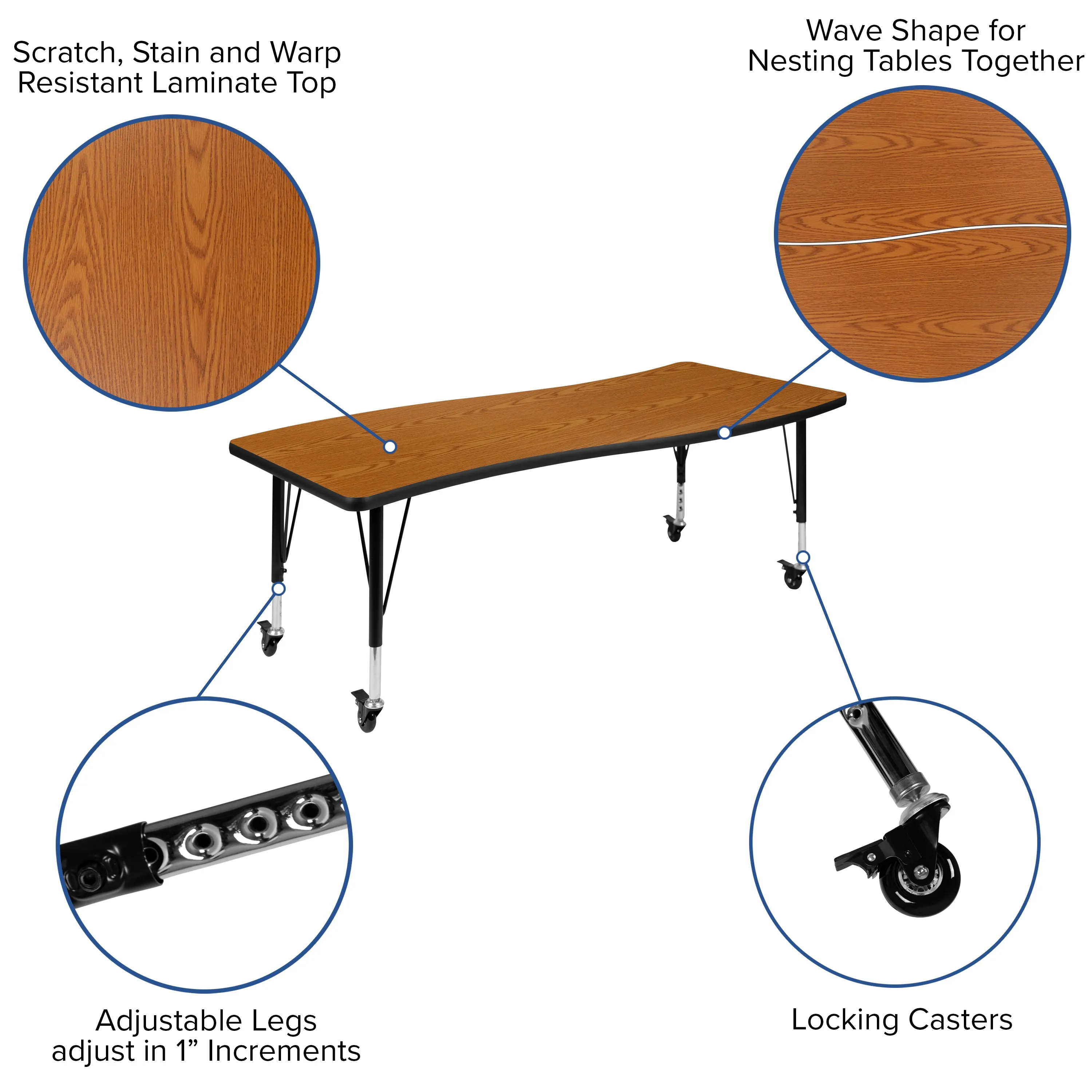 3PC 86" Oval Oak Table Set XU-GRP-A3060CON-60-OAK-T-P-CAS-GG