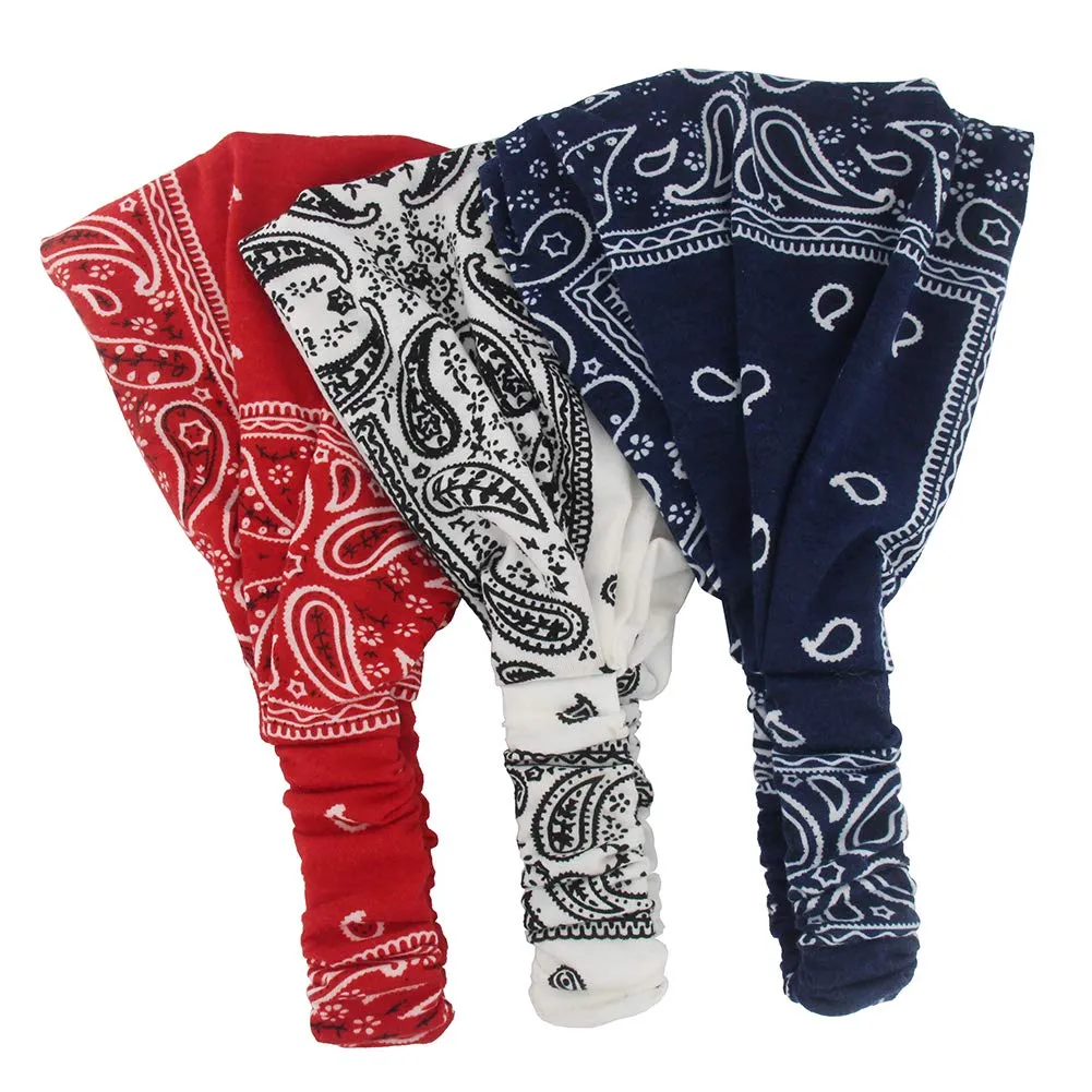 6 Pack Paisley Bandana Headband for Women with Elastic Yoga Turban