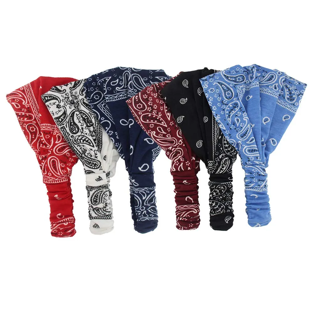 6 Pack Paisley Bandana Headband for Women with Elastic Yoga Turban