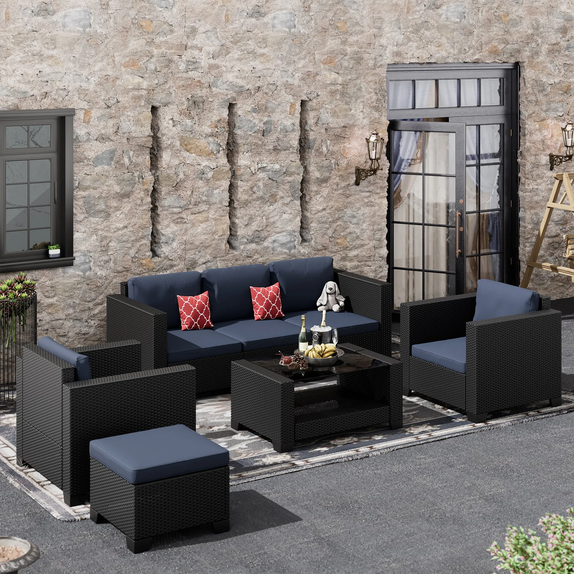 7-Pieces Outdoor Seating Group with Cushions