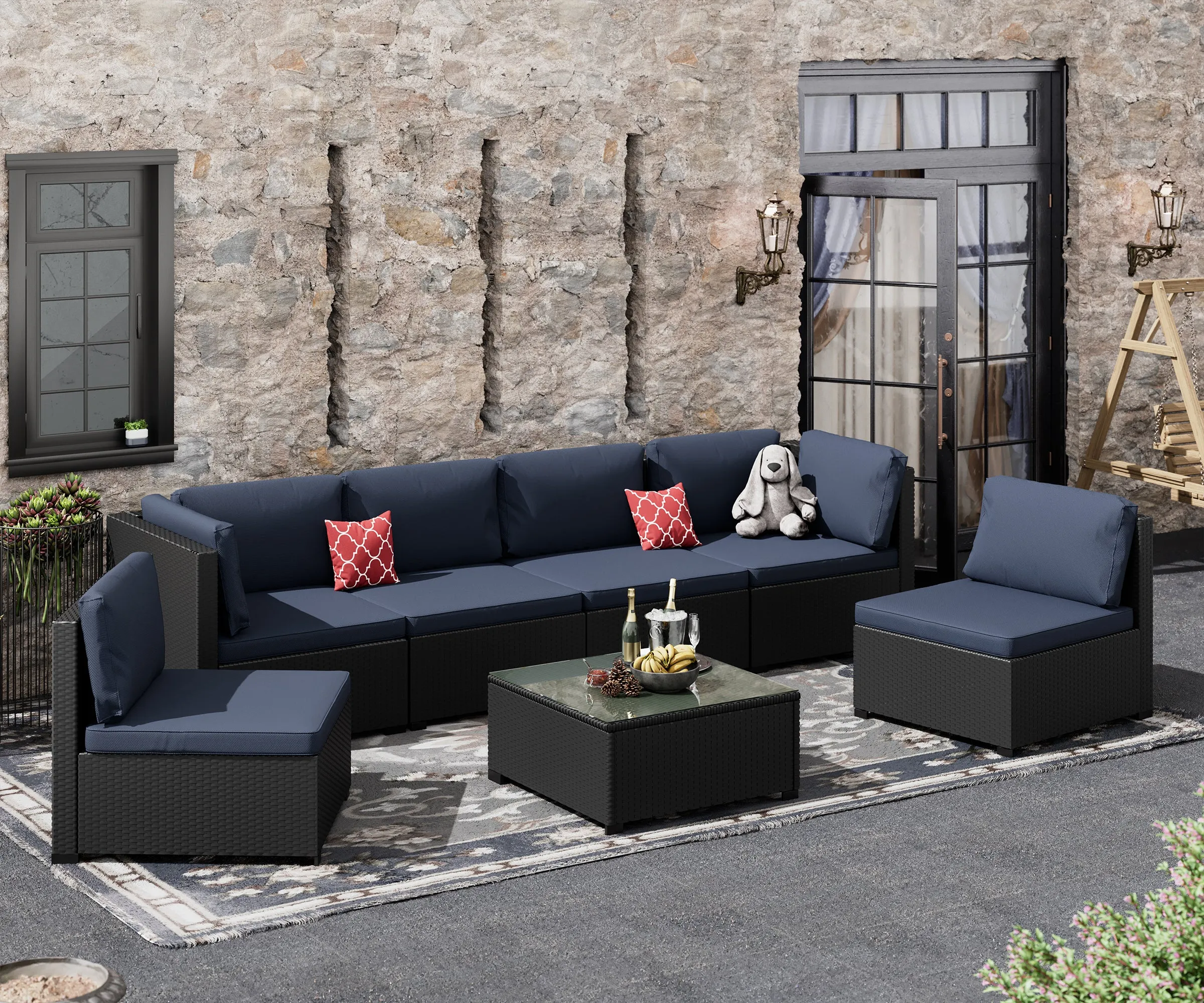 7-Pieces Outdoor Seating Group with Cushions