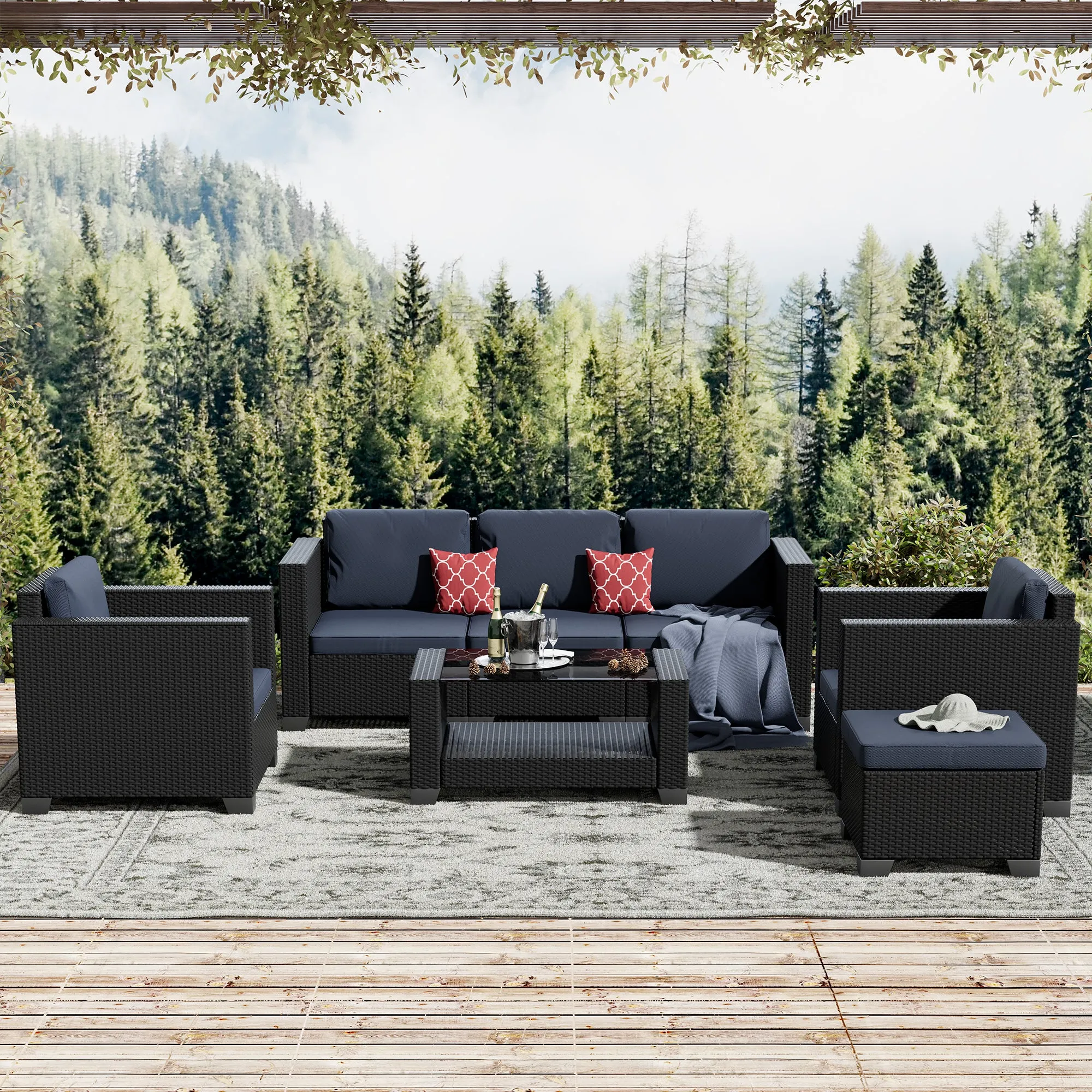 7-Pieces Outdoor Seating Group with Cushions