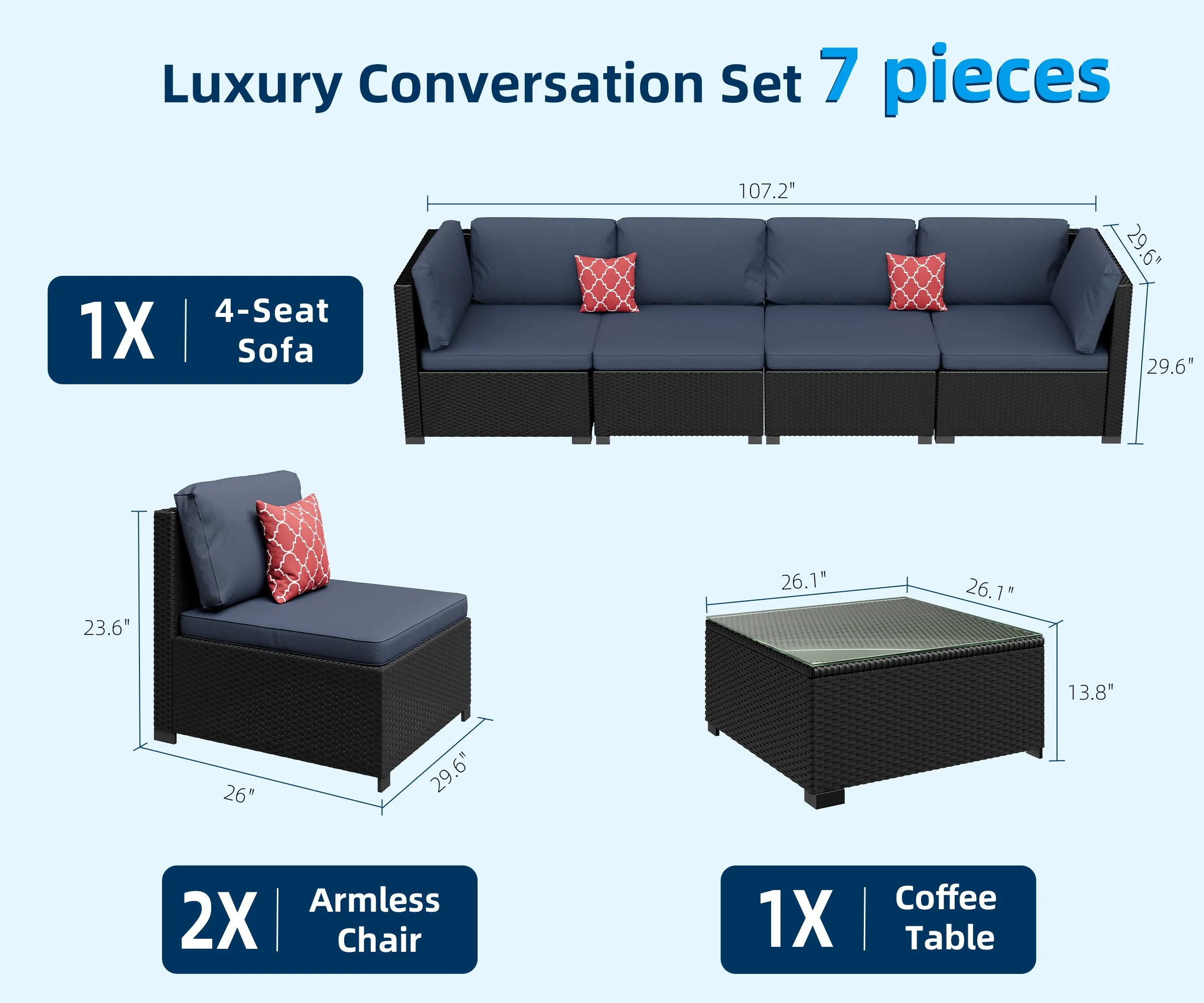 7-Pieces Outdoor Seating Group with Cushions