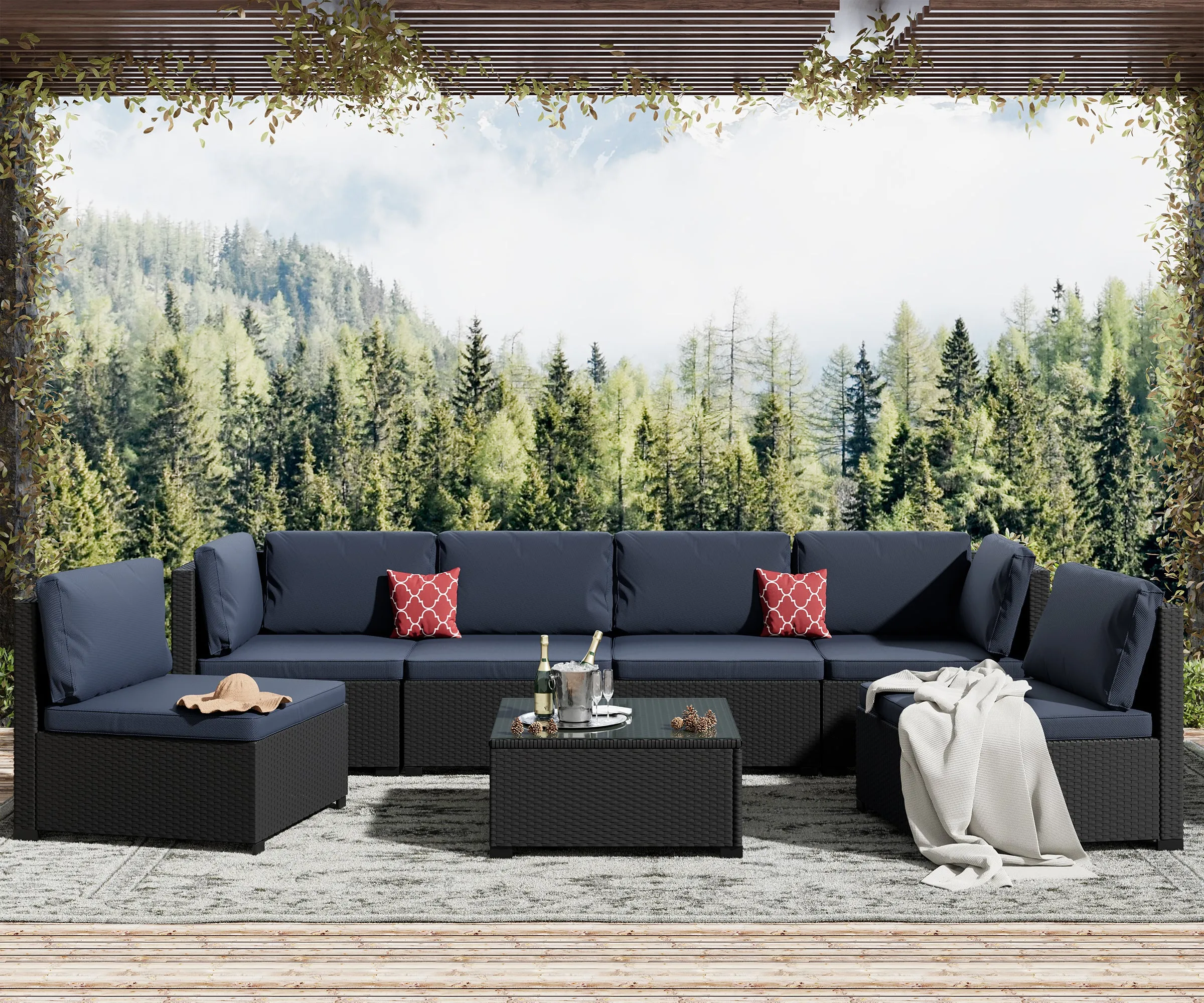 7-Pieces Outdoor Seating Group with Cushions