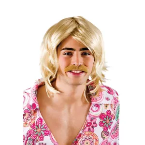 70s Gameshow Guy Blonde Wig & Moustache Set Fancy Dress