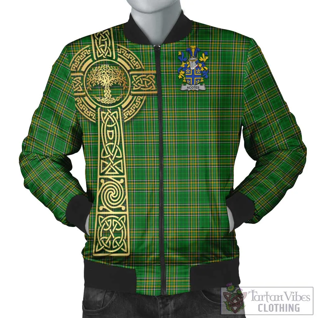 Acotes Irish Clan Tartan Bomber Jacket with Coat of Arms Celtic Tree of Life Style