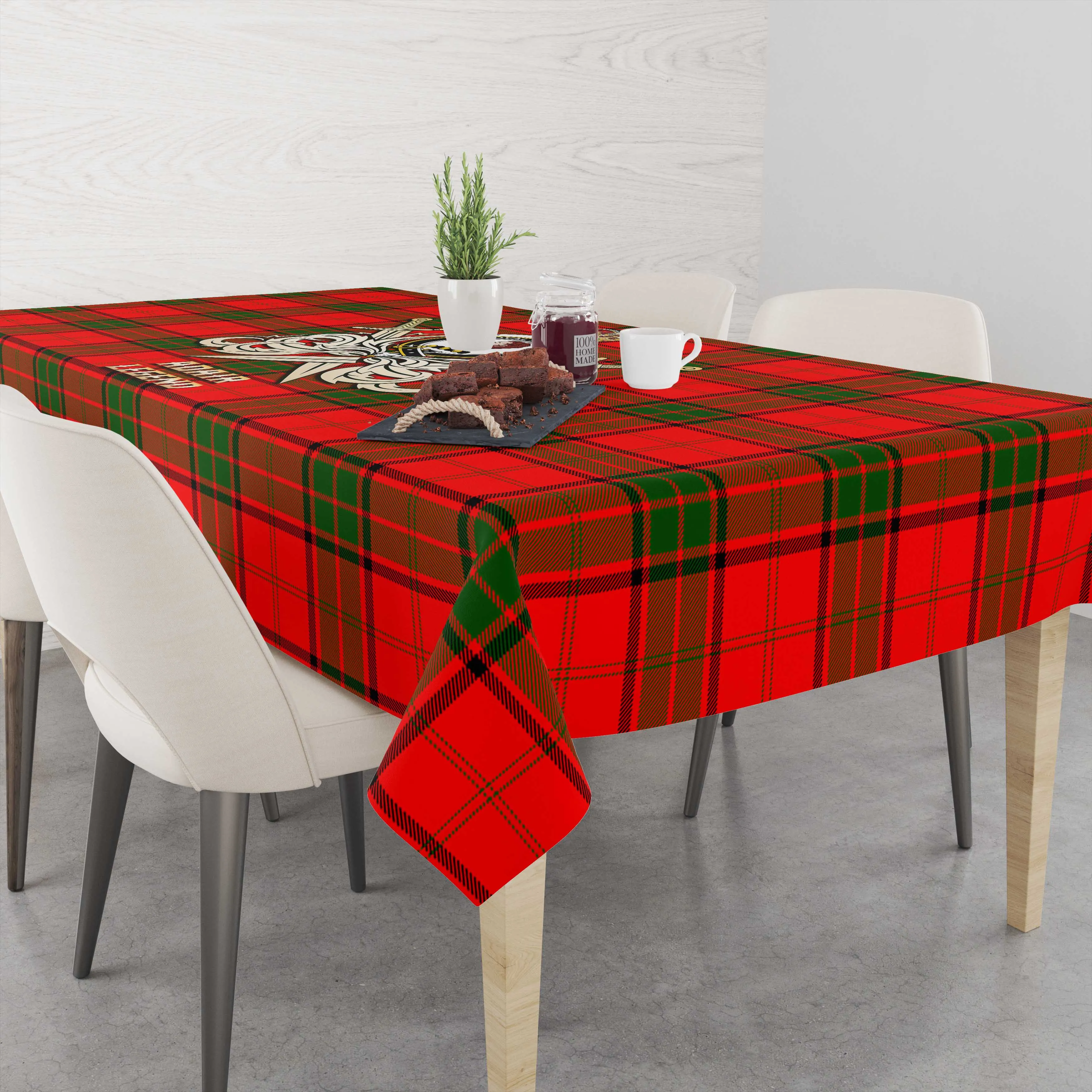 Adair Tartan Tablecloth with Clan Crest and the Golden Sword of Courageous Legacy