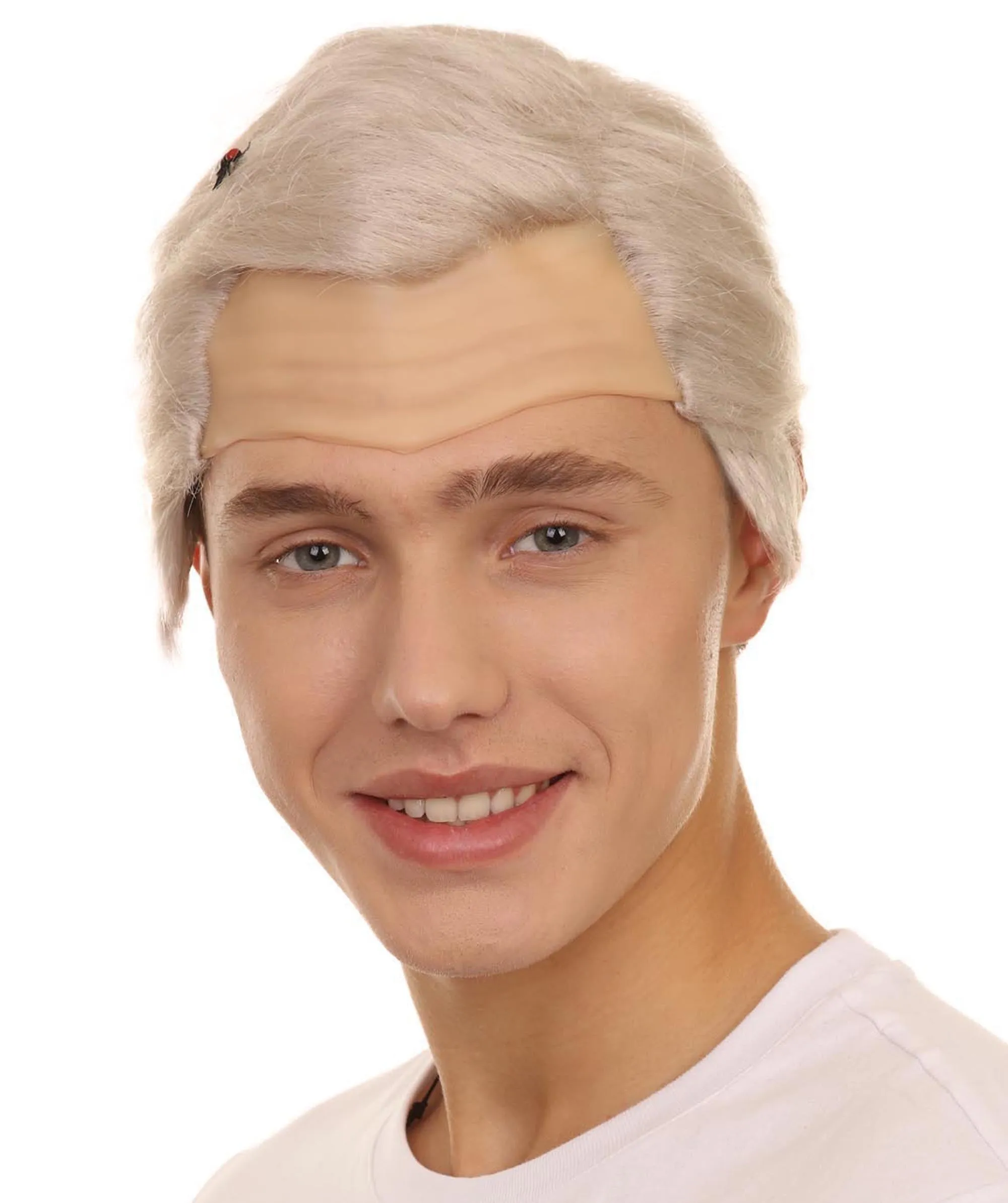 Adult Men's 8" Inch Short Length Halloween Cosplay Vice President Mike Pence with Fly Bald Cap White Wig, Synthetic Soft Fiber Hair, Perfect for your next Festival and Group Anime Party! | HPO