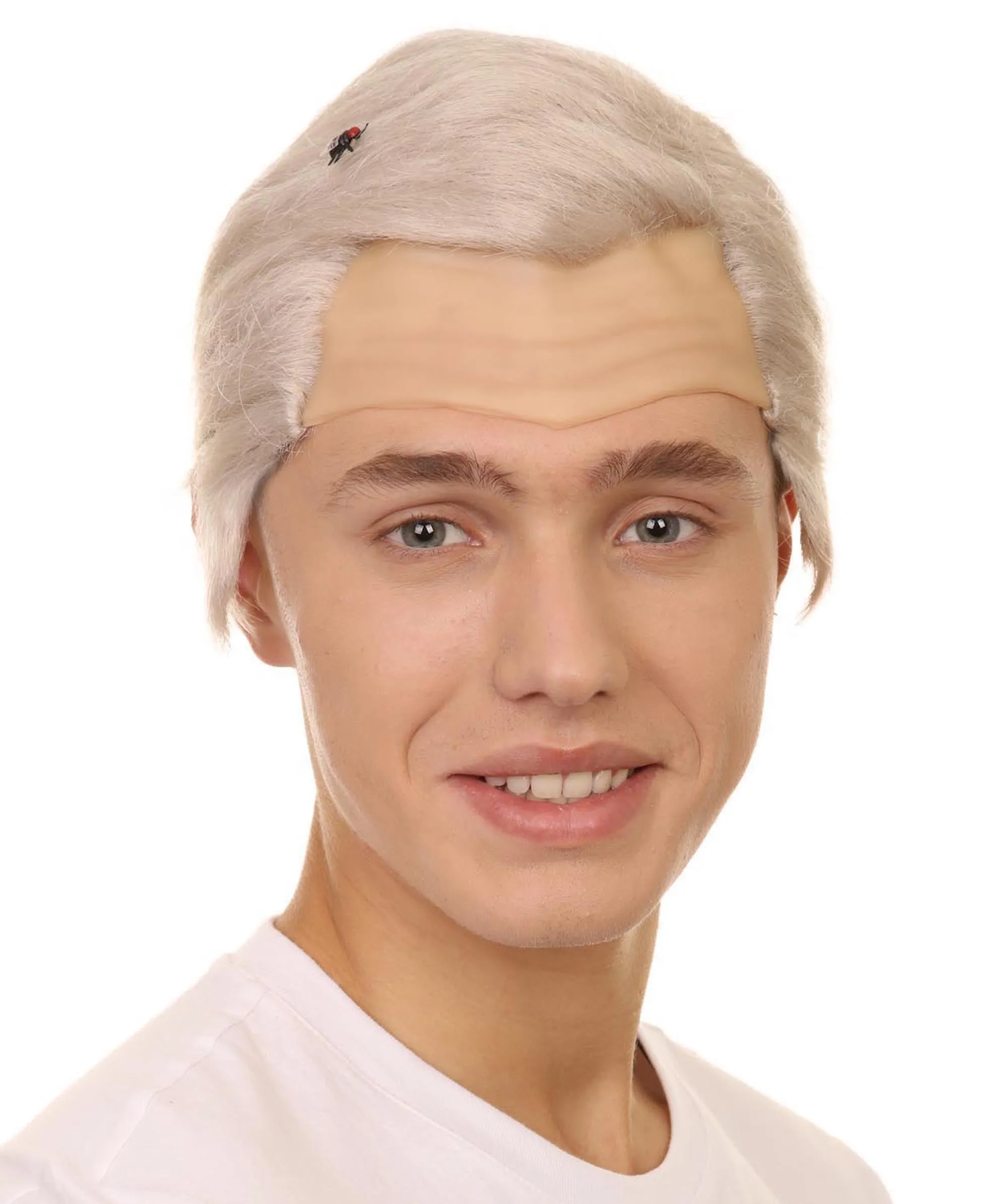 Adult Men's 8" Inch Short Length Halloween Cosplay Vice President Mike Pence with Fly Bald Cap White Wig, Synthetic Soft Fiber Hair, Perfect for your next Festival and Group Anime Party! | HPO