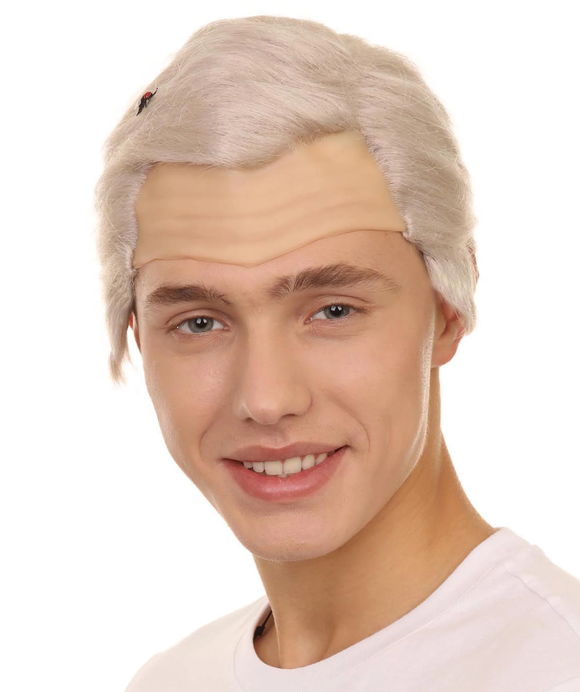 Adult Men's 8" Inch Short Length Halloween Cosplay Vice President Mike Pence with Fly Bald Cap White Wig, Synthetic Soft Fiber Hair, Perfect for your next Festival and Group Anime Party! | HPO