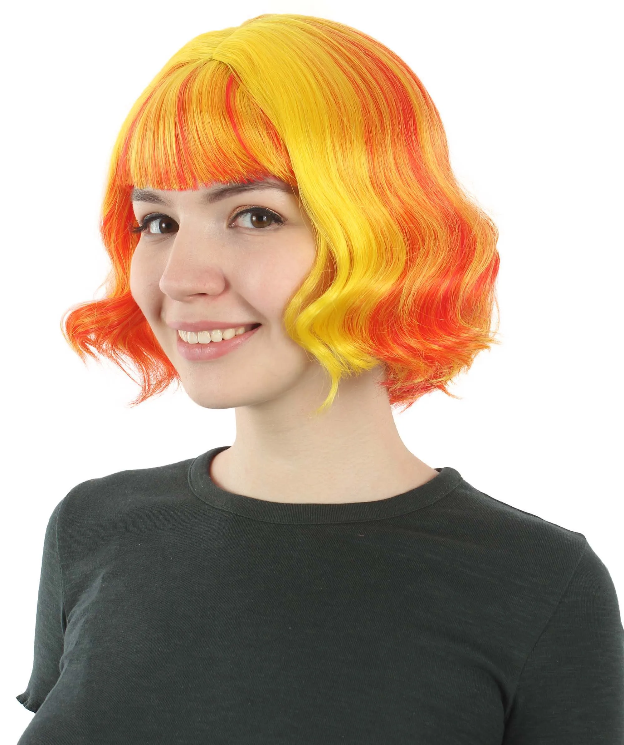 Adult Women's 11" Inch Medium Length Wavy Pop Icon Wig, Multiple Color Synthetic Fiber Hair | HPO