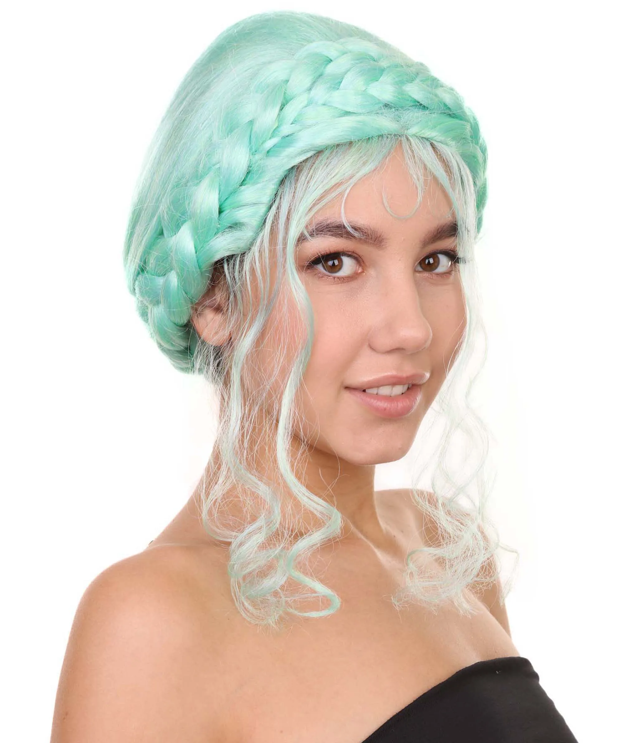 Adult Women's 16" Inch Medium Length Halloween Cosplay Braided Updo Iconic Influencer of Social Media Costume Wig, Synthetic Soft Fiber Hair, | HPO