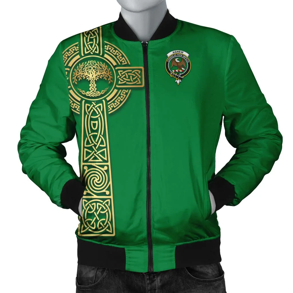 Agnew Clan Bomber Jacket with Golden Celtic Tree Of Life