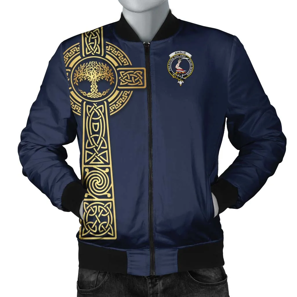 Ainslie Clan Bomber Jacket with Golden Celtic Tree Of Life