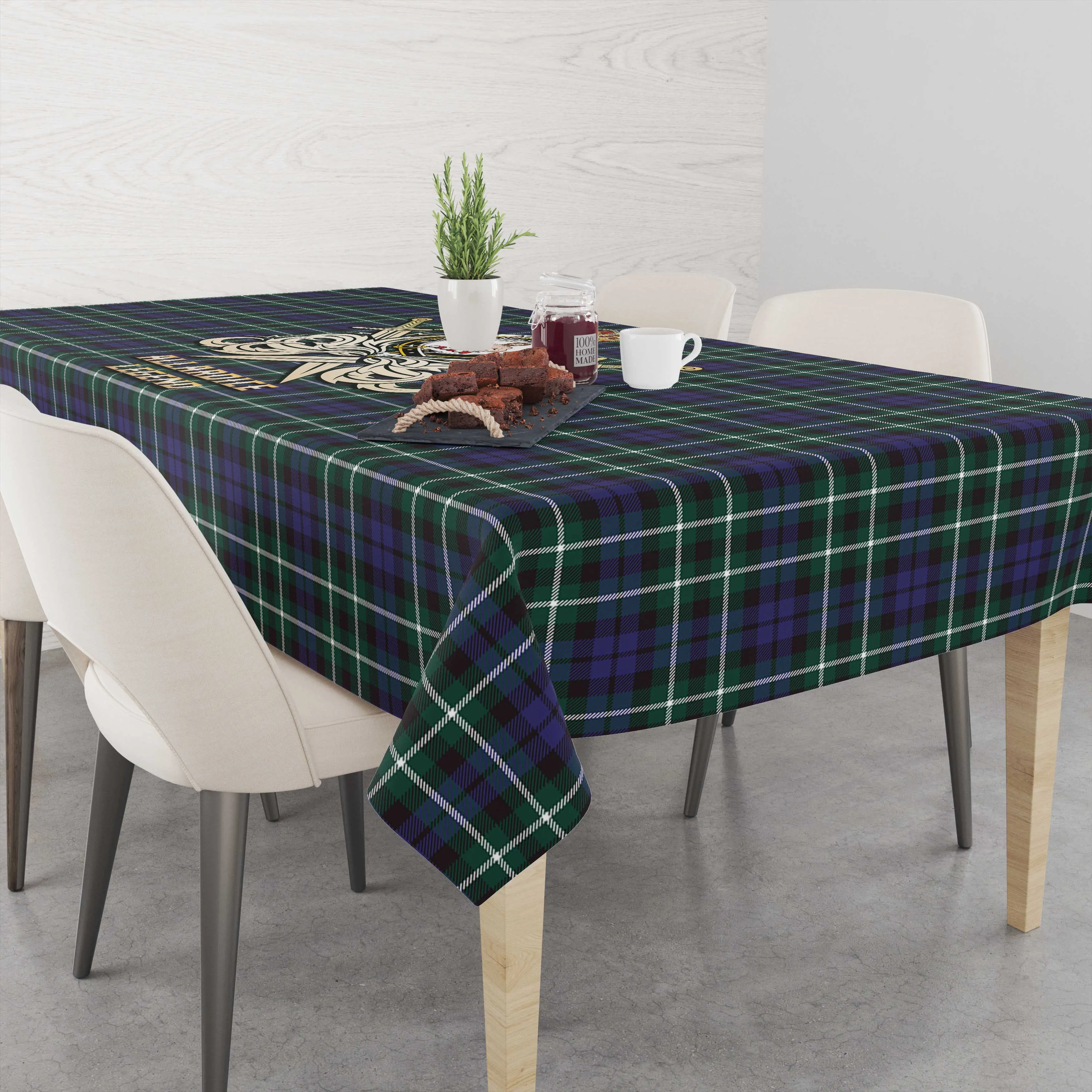 Allardice Tartan Tablecloth with Clan Crest and the Golden Sword of Courageous Legacy