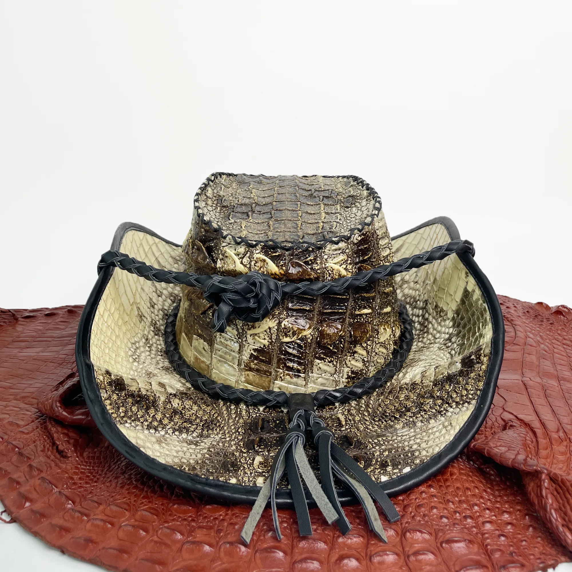 Alligator Cowboy Hat | Mens Crocodile Skin Western Style Hat With Chin Cord | HAT-VANH-05