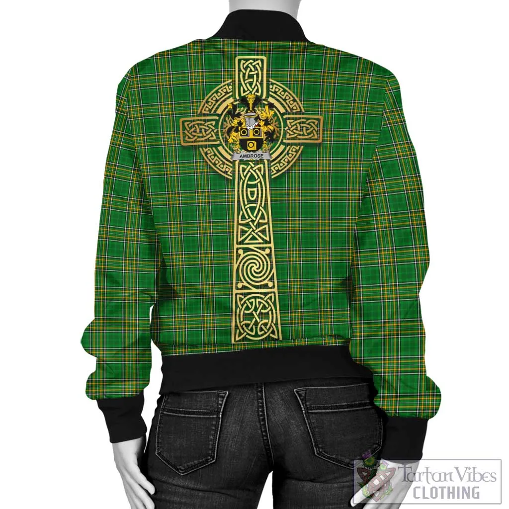 Ambrose Irish Clan Tartan Bomber Jacket with Coat of Arms Celtic Tree of Life Style