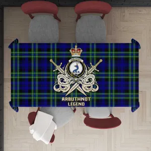 Arbuthnot Modern Tartan Tablecloth with Clan Crest and the Golden Sword of Courageous Legacy