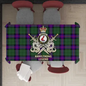 Armstrong Modern Tartan Tablecloth with Clan Crest and the Golden Sword of Courageous Legacy