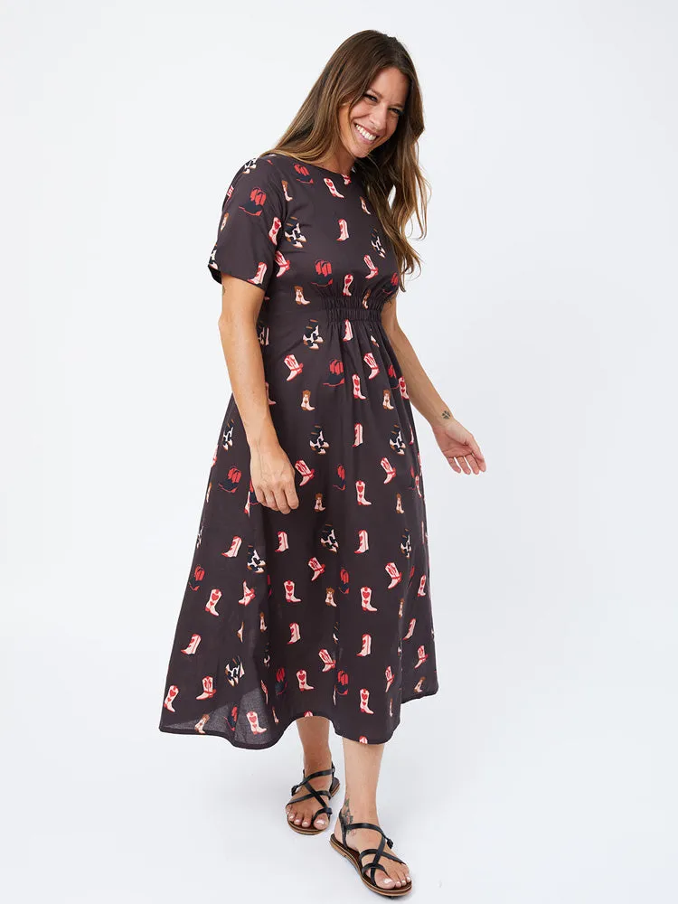 Artsy Traveler Short Sleeve Midi Dress - Two Step Dusk