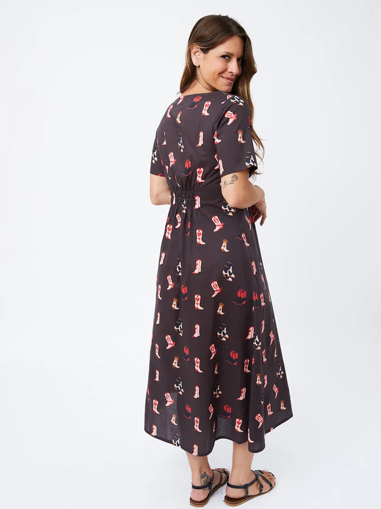 Artsy Traveler Short Sleeve Midi Dress - Two Step Dusk