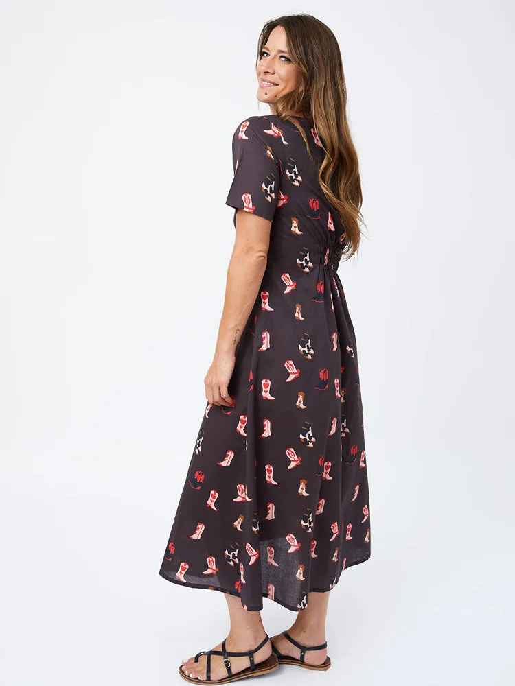 Artsy Traveler Short Sleeve Midi Dress - Two Step Dusk