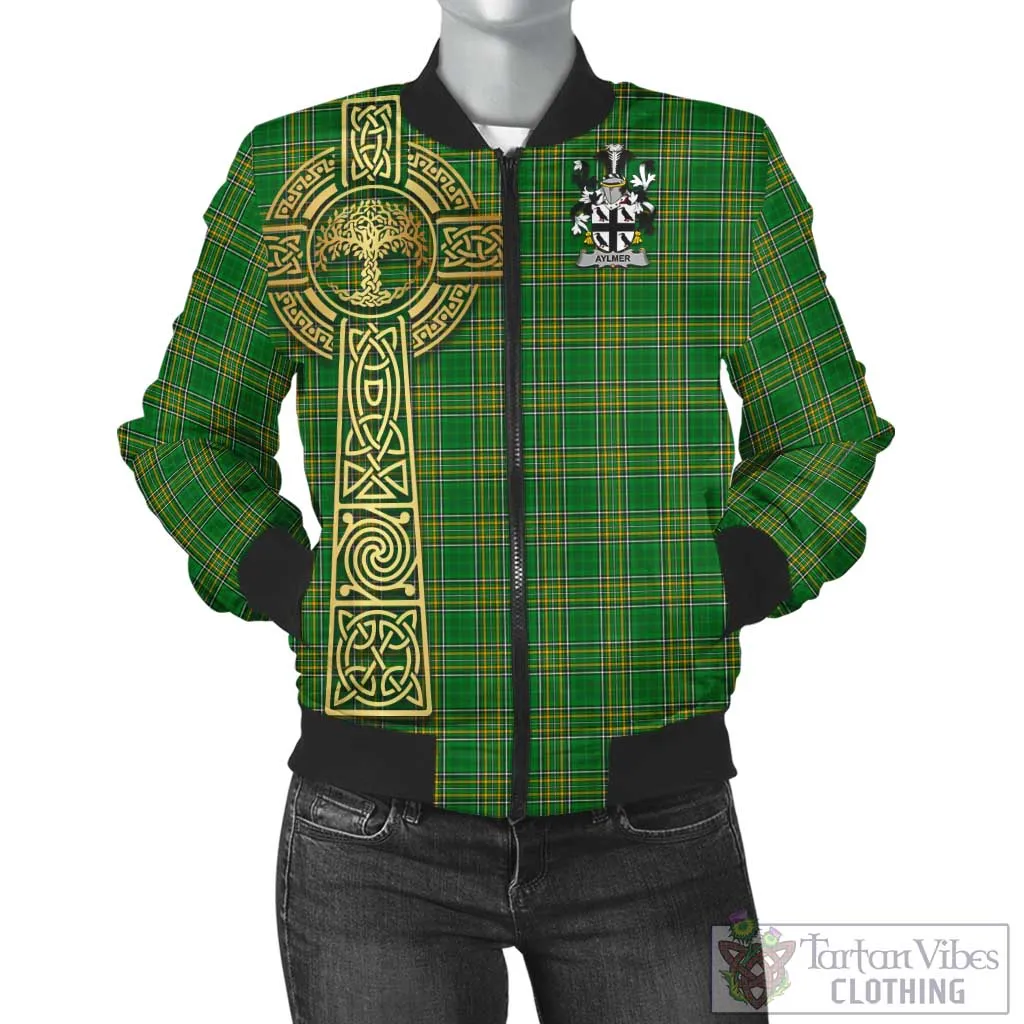 Aylmer Irish Clan Tartan Bomber Jacket with Coat of Arms Celtic Tree of Life Style