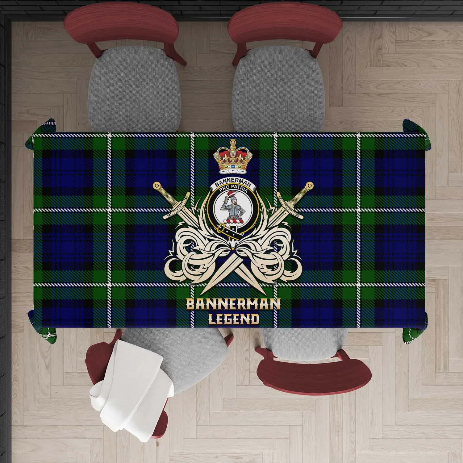 Bannerman Tartan Tablecloth with Clan Crest and the Golden Sword of Courageous Legacy