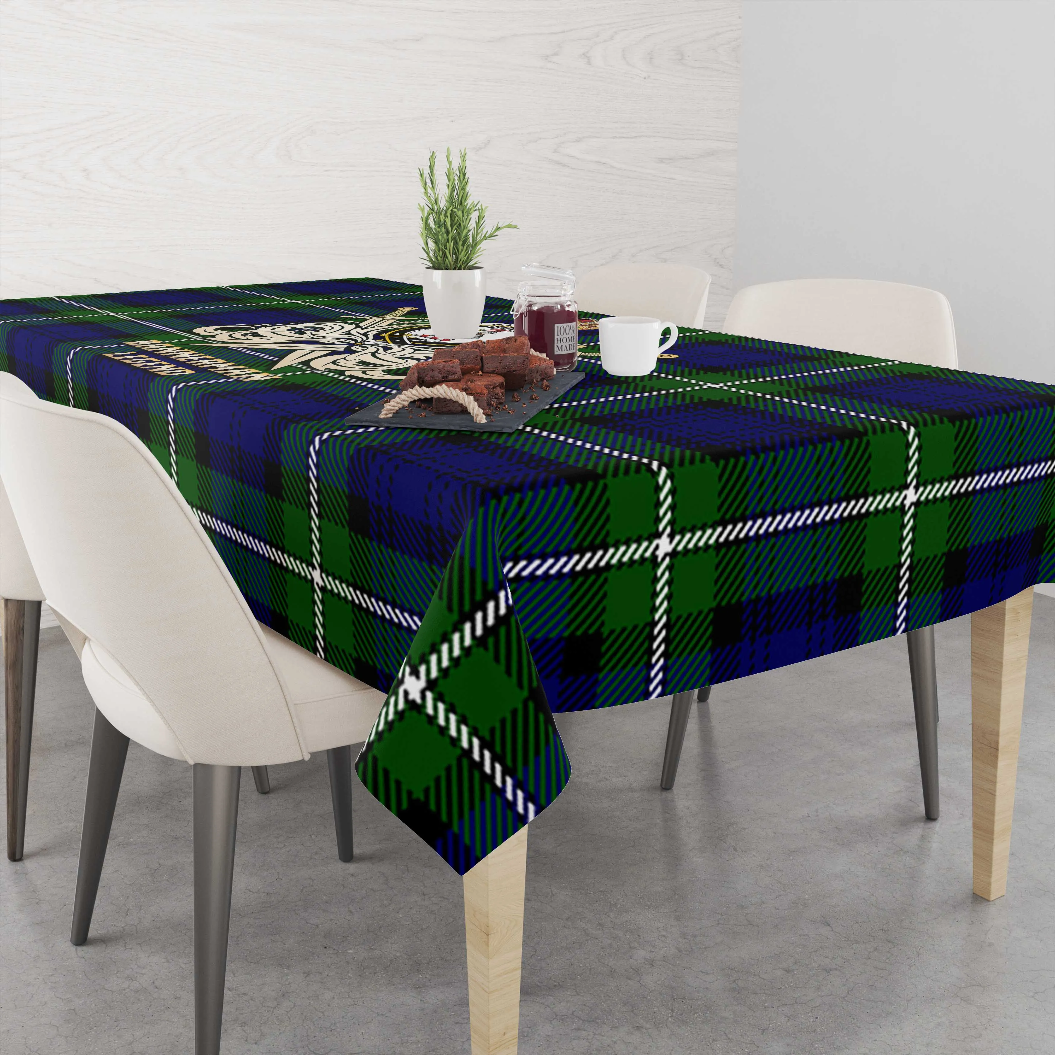 Bannerman Tartan Tablecloth with Clan Crest and the Golden Sword of Courageous Legacy